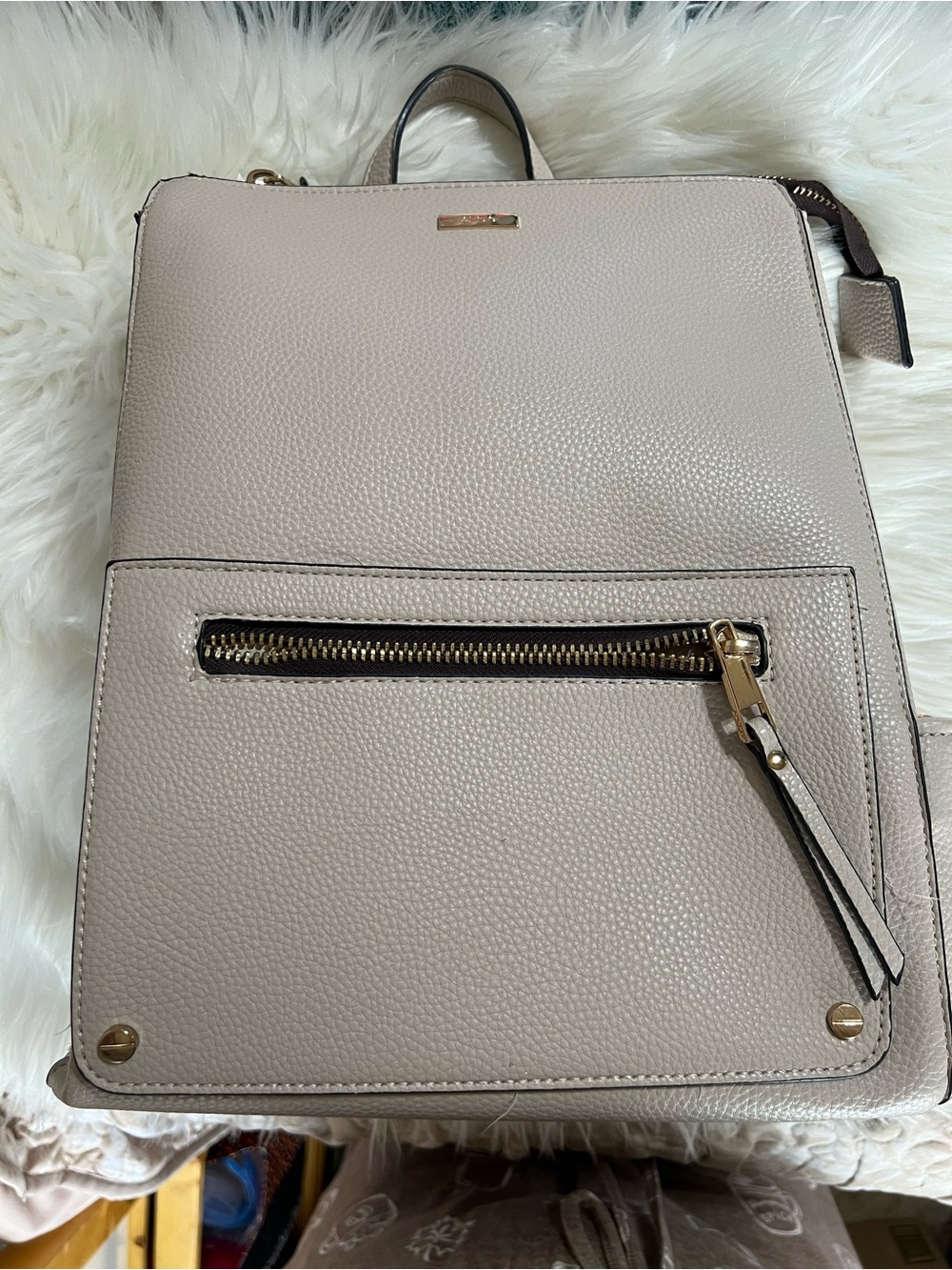 Aldo Pebbled Leather Backpack in Light Beige with Gold Hardware